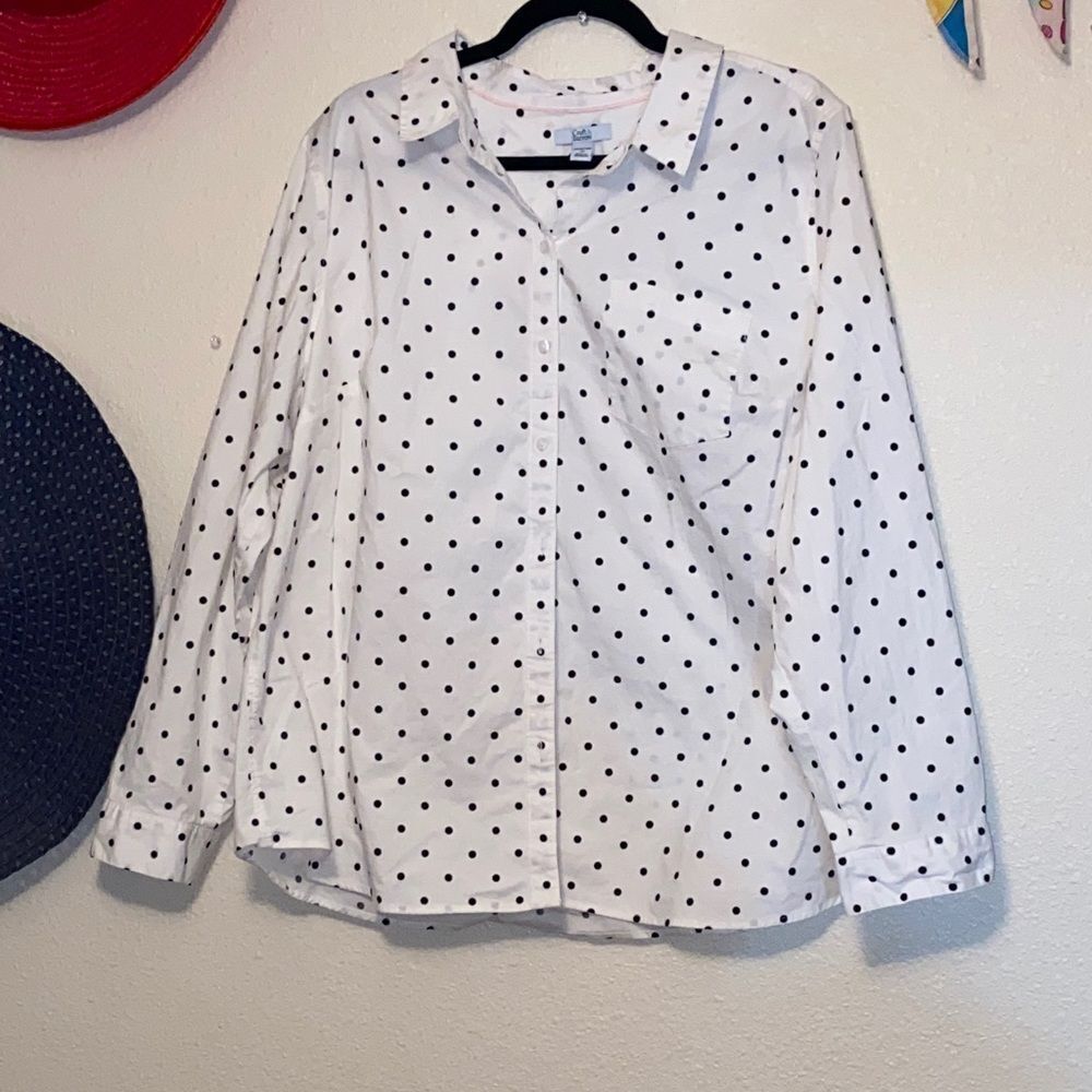 Croft & Barrow White and Black Polka Dot Cotton Blouse Size 2X